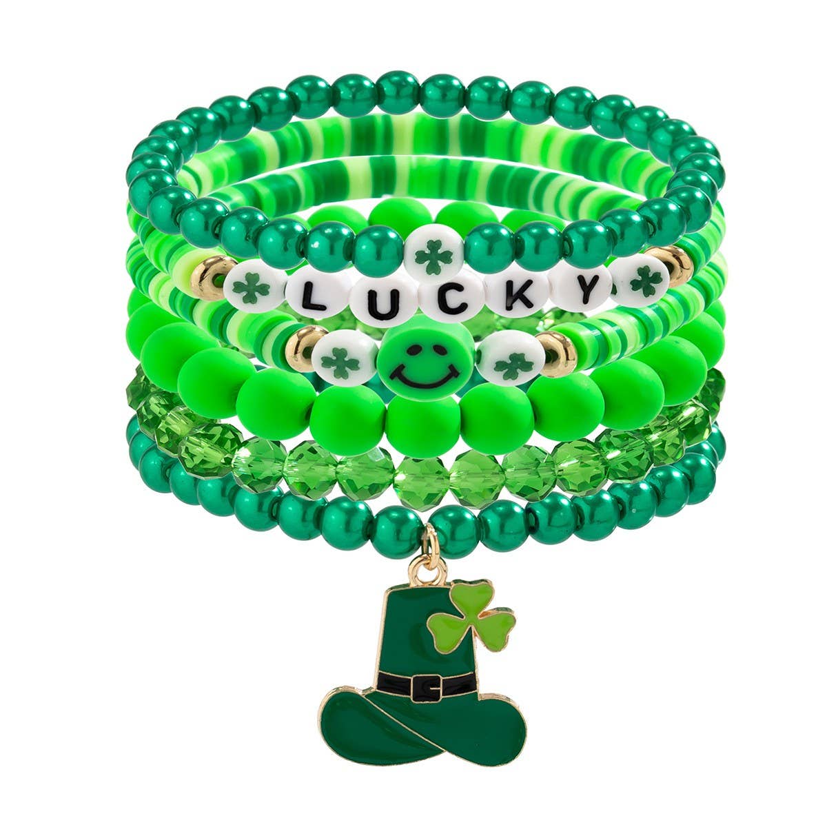 MULTI LEAF CLOVER LETTER SIMPLE BEADED BRACELET_CWAJE1475