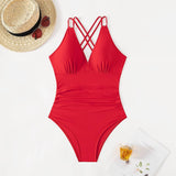 SEXY PLEATED BACK HOLLOW SLIM ONE PIECE SWIMSUIT_CWMW0614