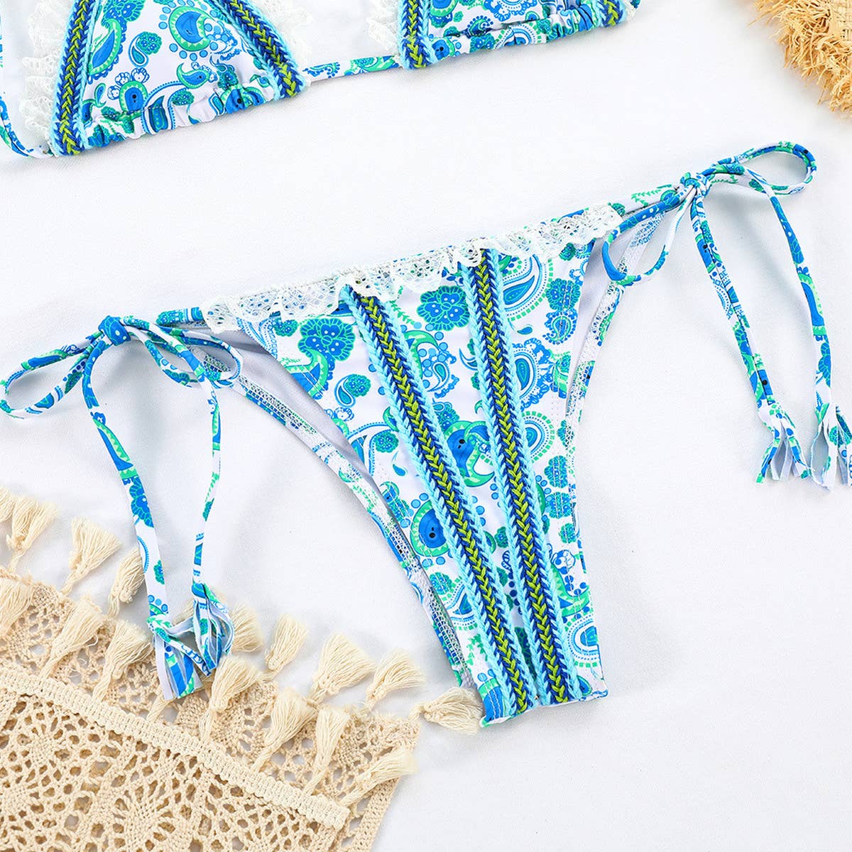 BLUE PATCHWORK LACE STRAP PRINTED SWIMSUIT_CWMW0250