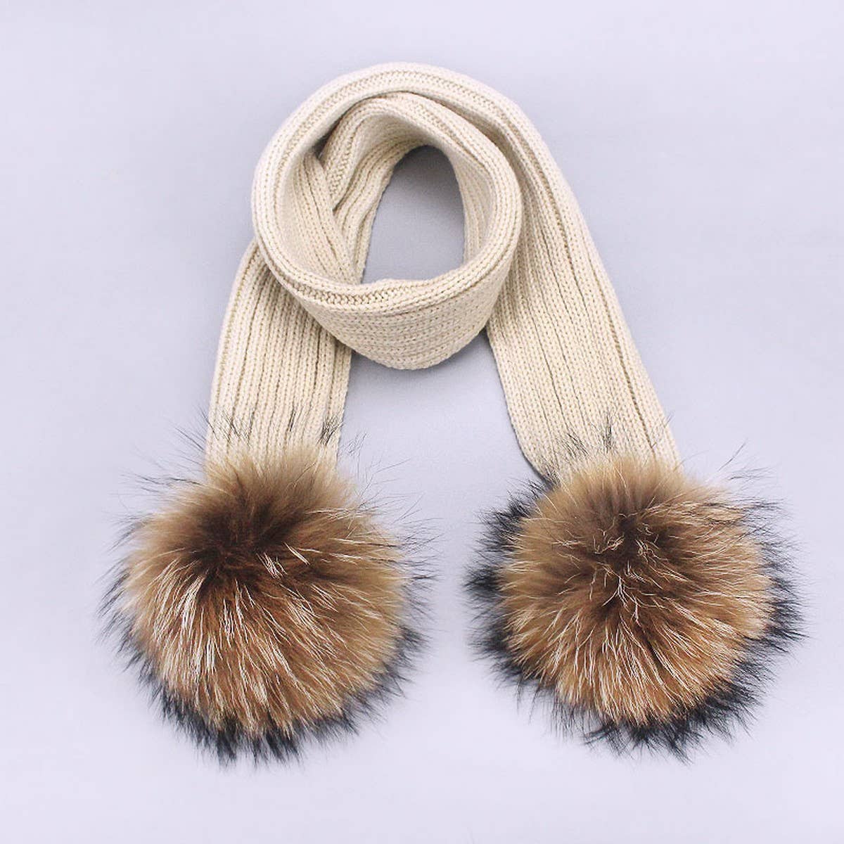 Winter Knit Scarf With Real Raccoon Fur Pom_Cwasc03494