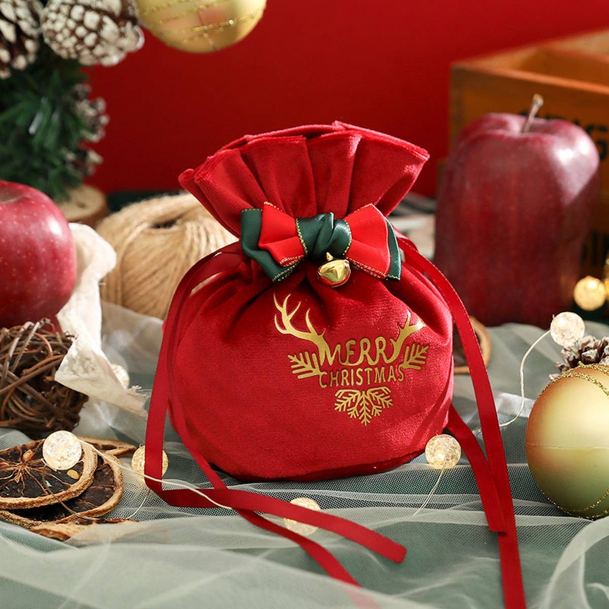 Velvet Apple Gift Bag Xmas Eve Candy Pouch_Cuab00752