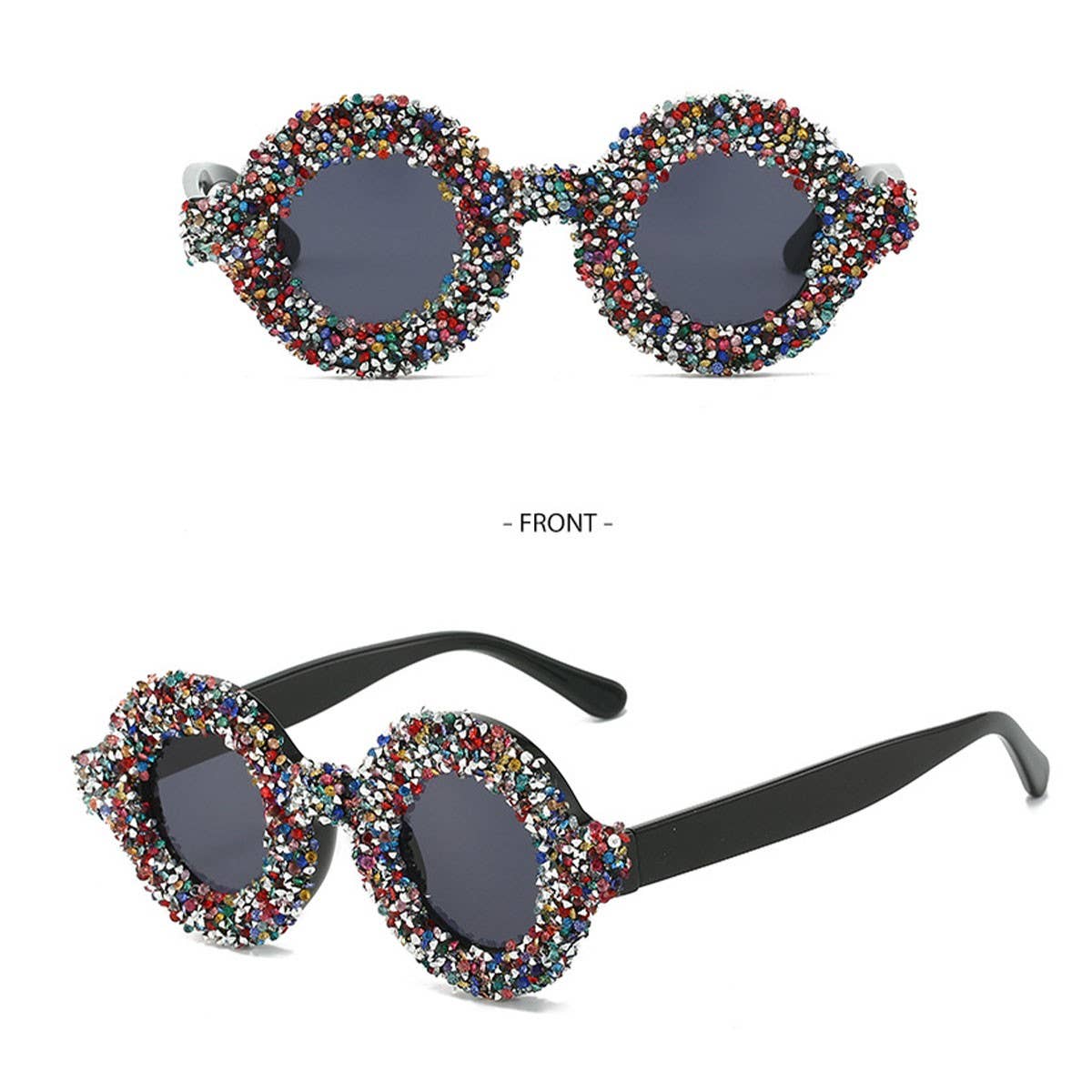 FASHIONABLE ROUND DIAMOND STUDDED SMALL SUNGLASSES_CWASG0856