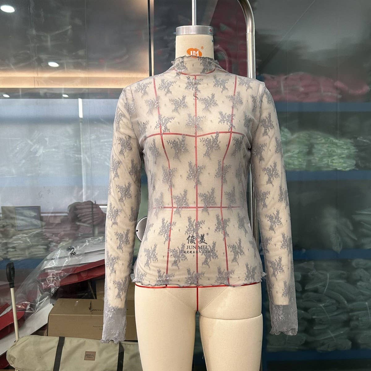 SEMI SHEER MESH LACE TOP BOTTOMING SHIRT_CWTBLL2660