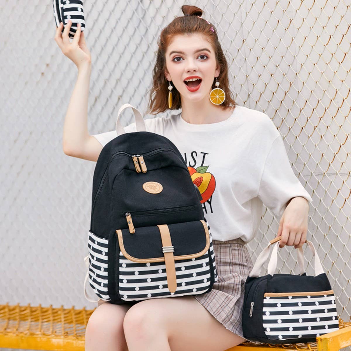 STRIPED BACKPACKS FOR SCHOOL GIRLS TRAVEL BAG_CWAB5497