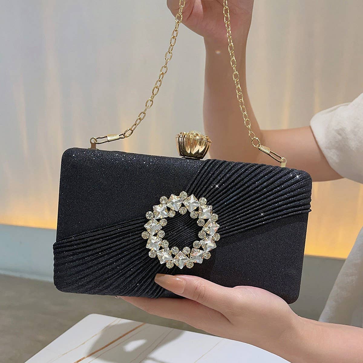 2024 NEW RHINESTONE RING PLEATED CLUTCH_CWAB2525