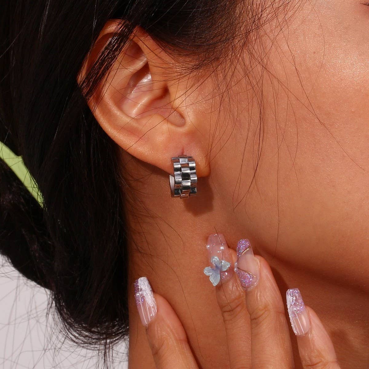 STAINLESS STEEL HIP HOP TRACK STITCHING EARRINGS_CWMM5731