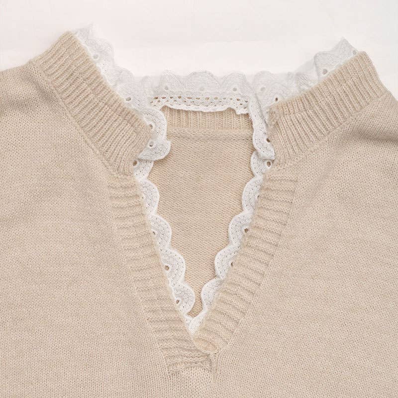 Valentines Day V-Neck Lace Knitted Sweater