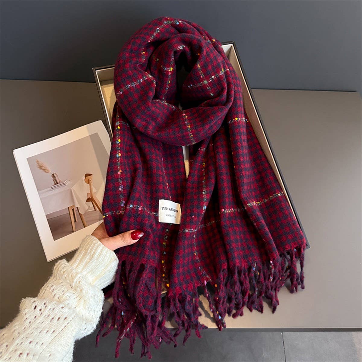 Houndstooth Pattern Winter Warm Cashmere Scarf_Cwasc03266