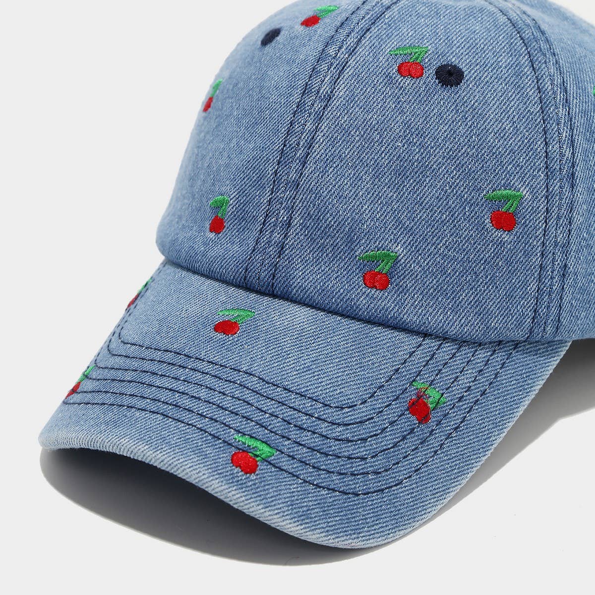 Vintage Cherry Embroidered Denim Baseball Cap_Cwah04665