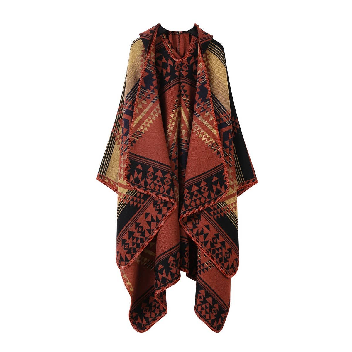 Vintage Jacquard Warm Scarf Slit Hooded Cape_Cwasc2268