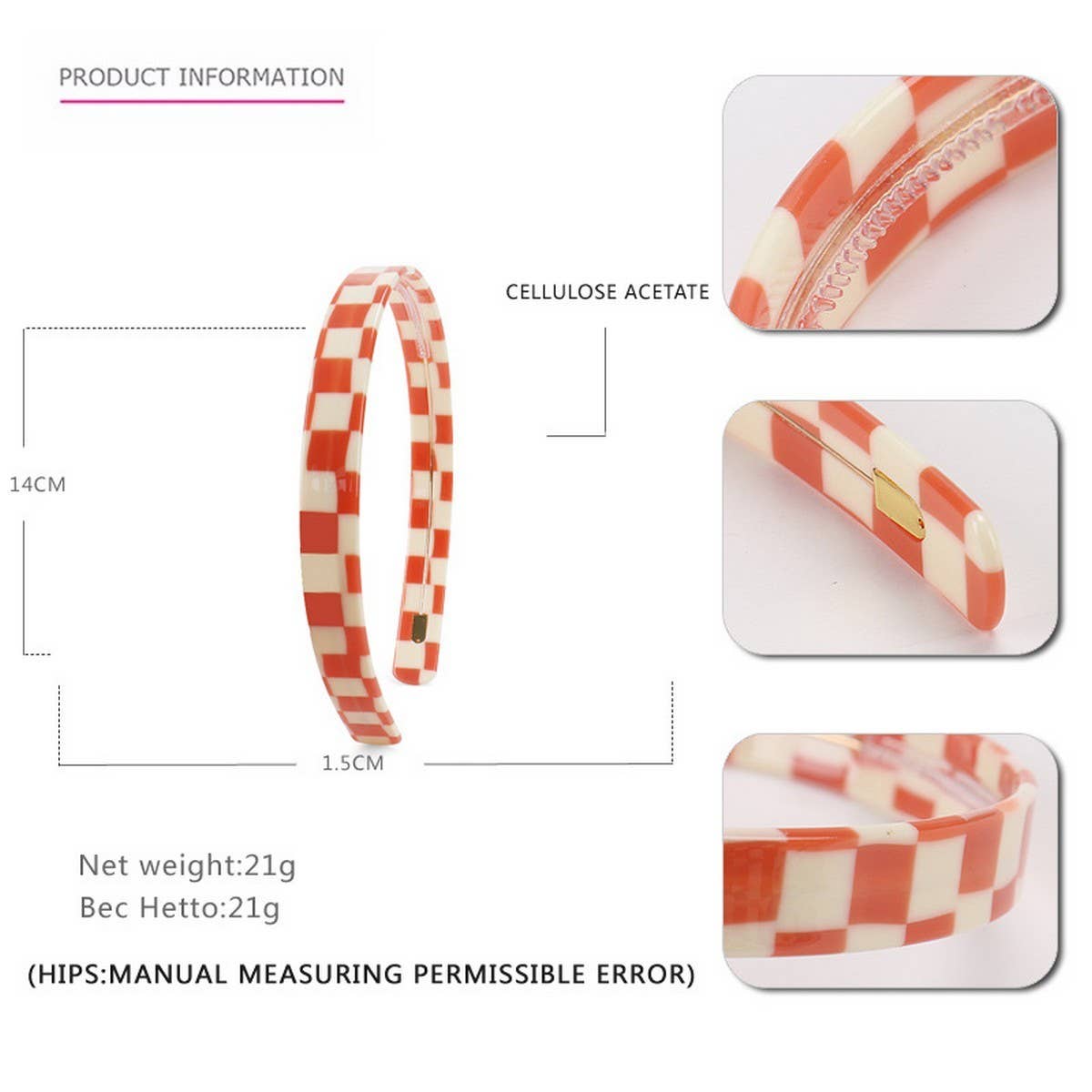 COLORFUL CHECKERBOARD ACETATE HEADBAND HAIRPIN_CWAHA4383
