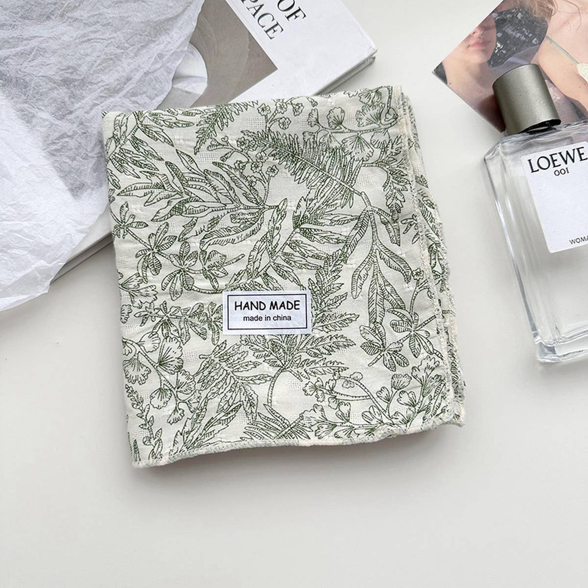 Floral Cotton Linen Square Scarf For Women_Cwasc1413