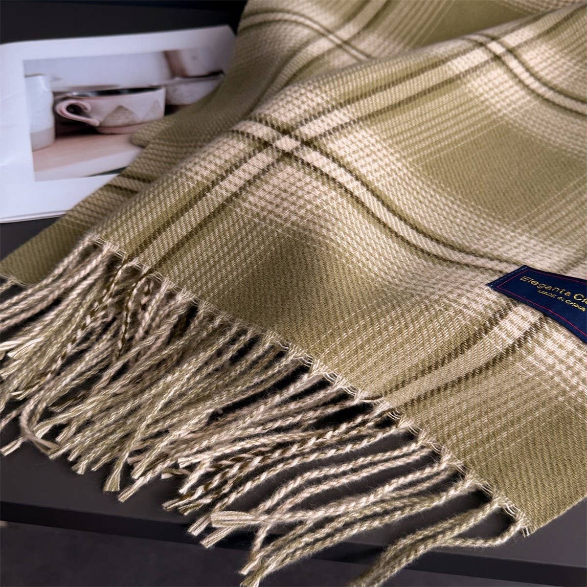 Elegant Plaid Feel Soft Winter Tassel Scarf_Cwasc03241