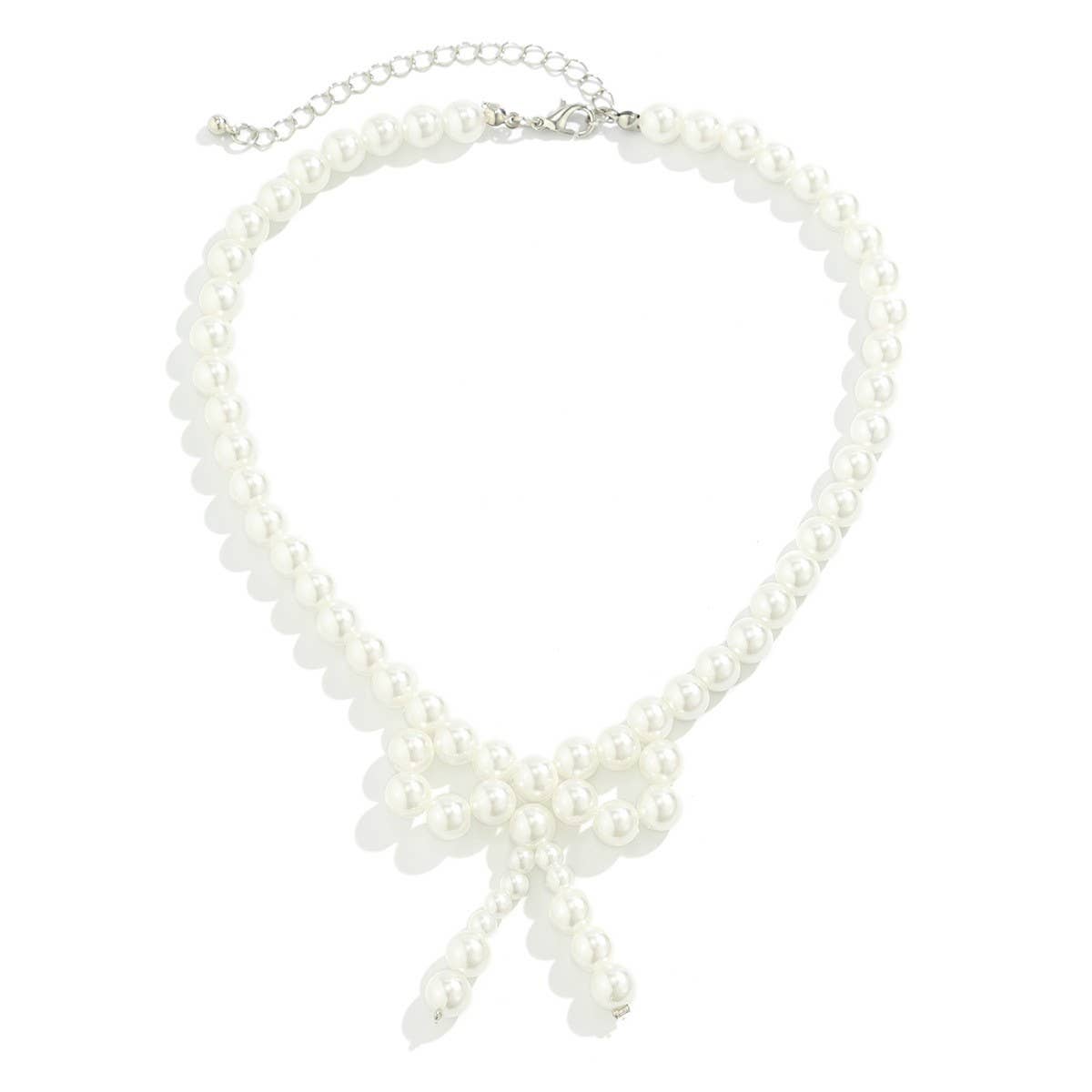 IMITATION PEARL BEADED NECKLACE WITH PEARL BOW_CWAJE1163