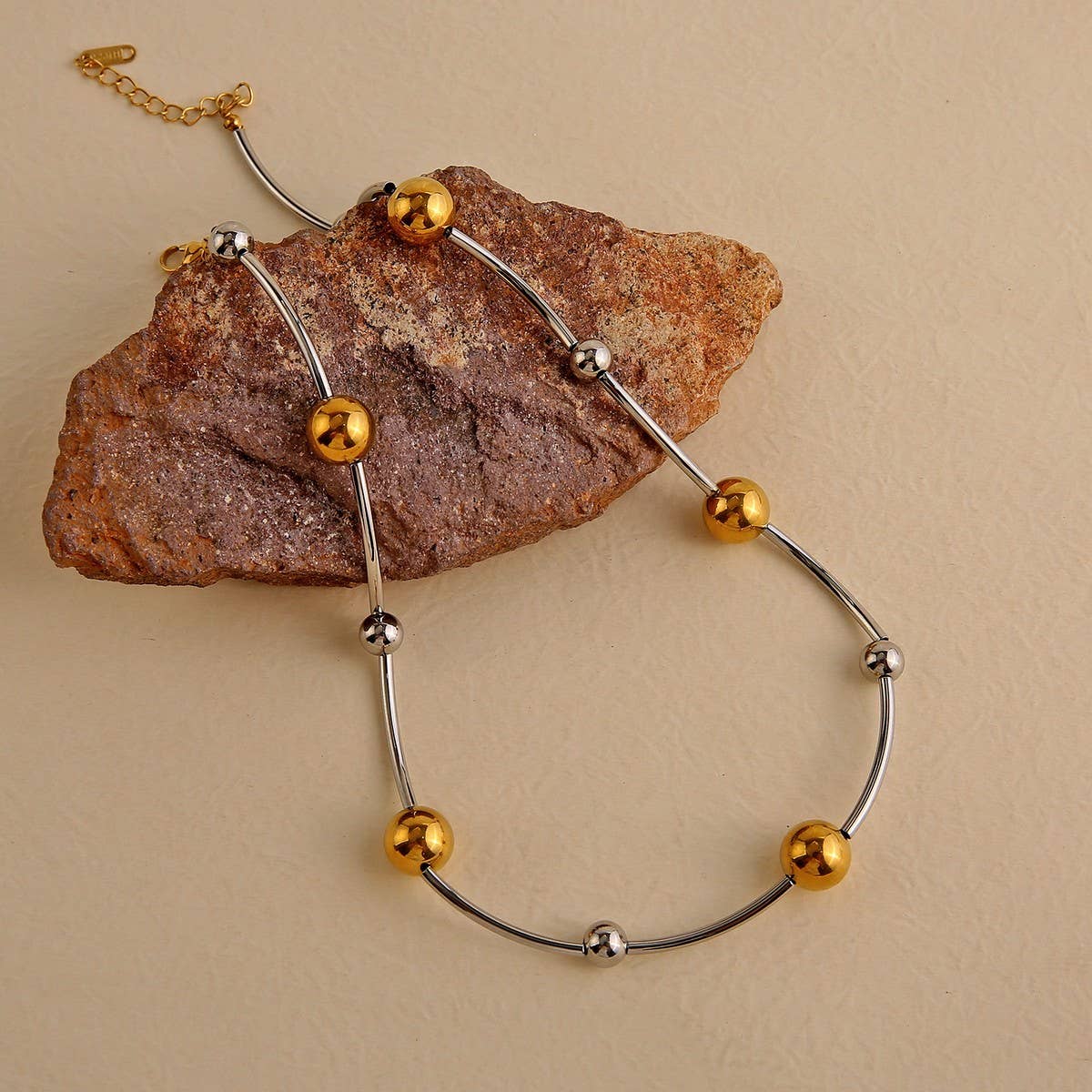 Two-Tone Gold Silver Stainless Steel Necklace_Cwmm8878