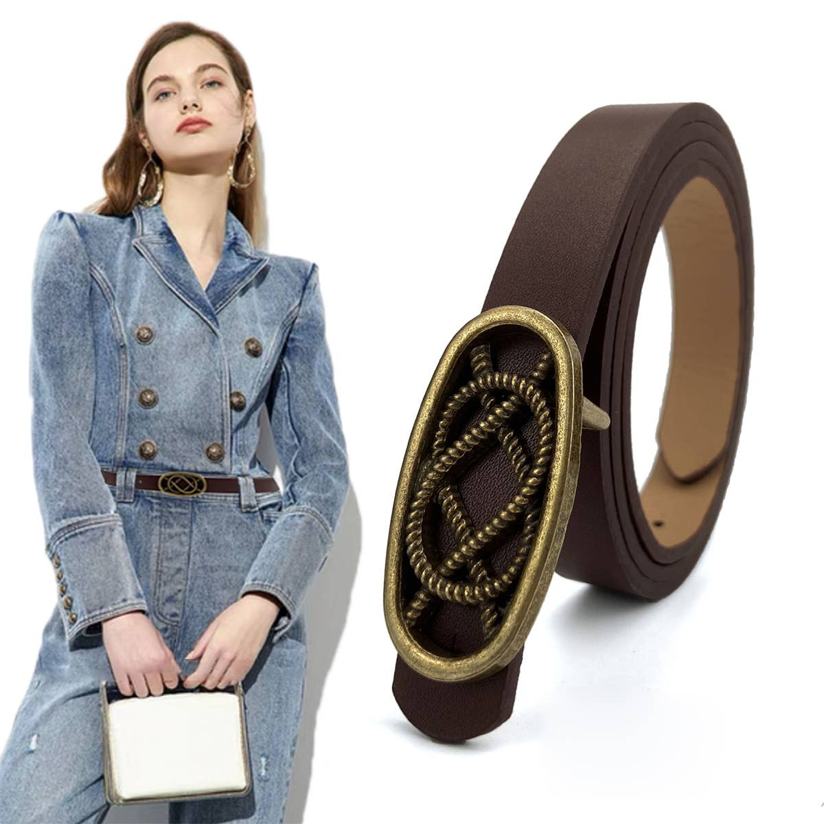 Women Retro Copper Snap Fastener Waist Belt_Cwabe0182