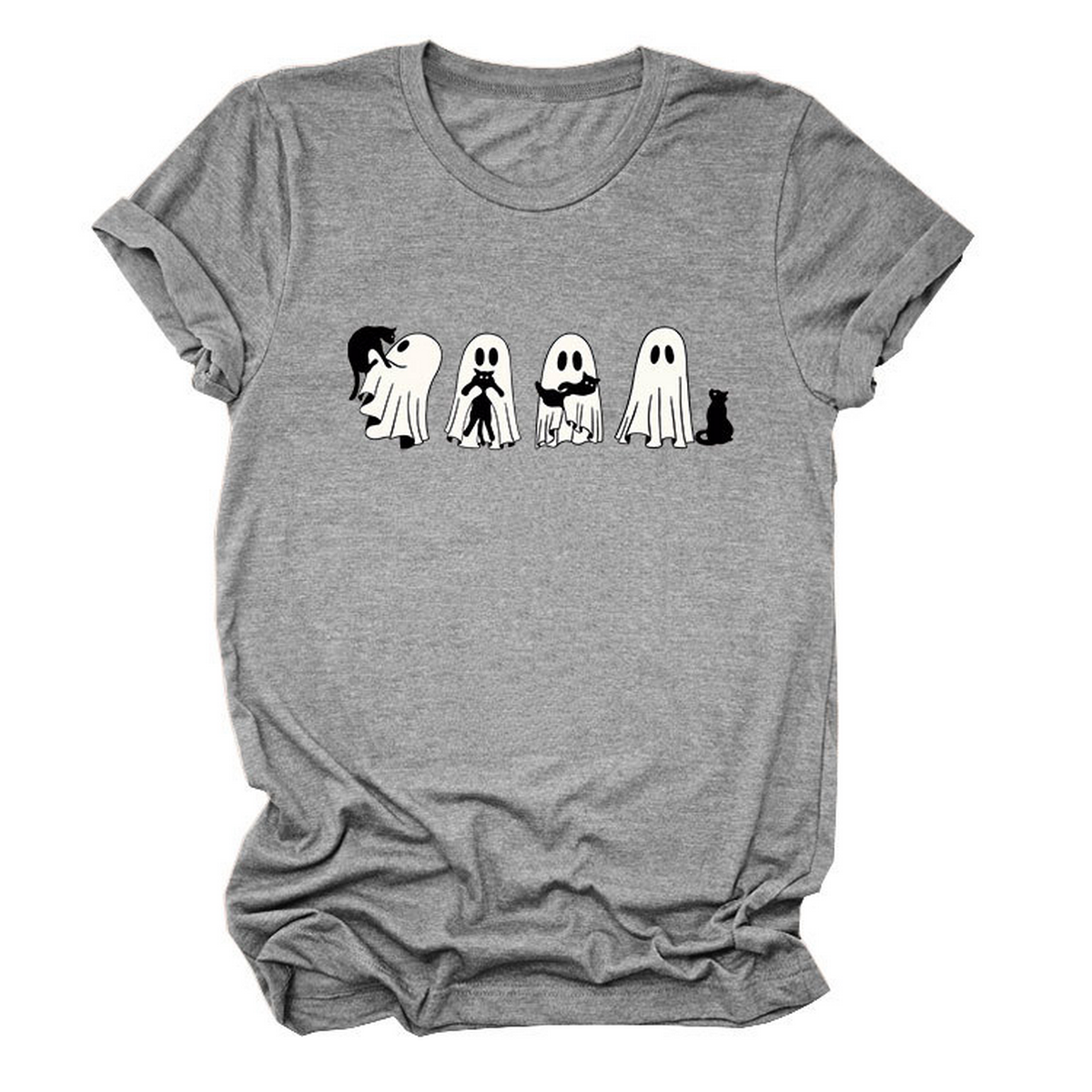 GHOST AND BLACK CAT TEE PLUS SIZE CASUAL TOP_CWTTSL0490