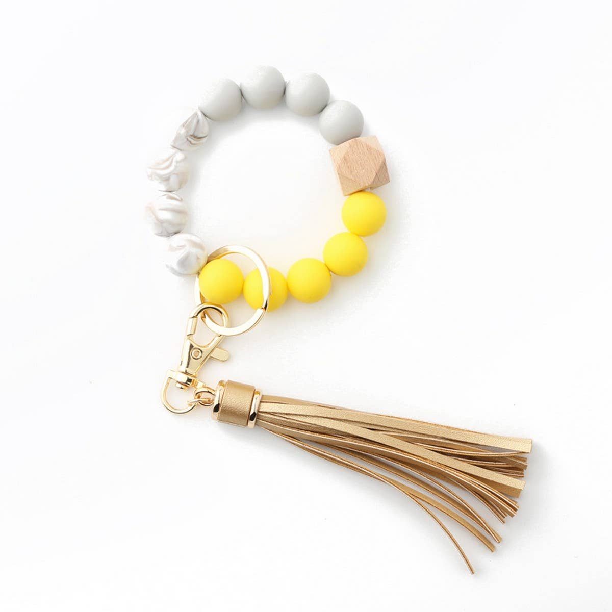 TASSEL WOOD SILICONE BEAD BRACELET KEYCHAIN_CWMM7018