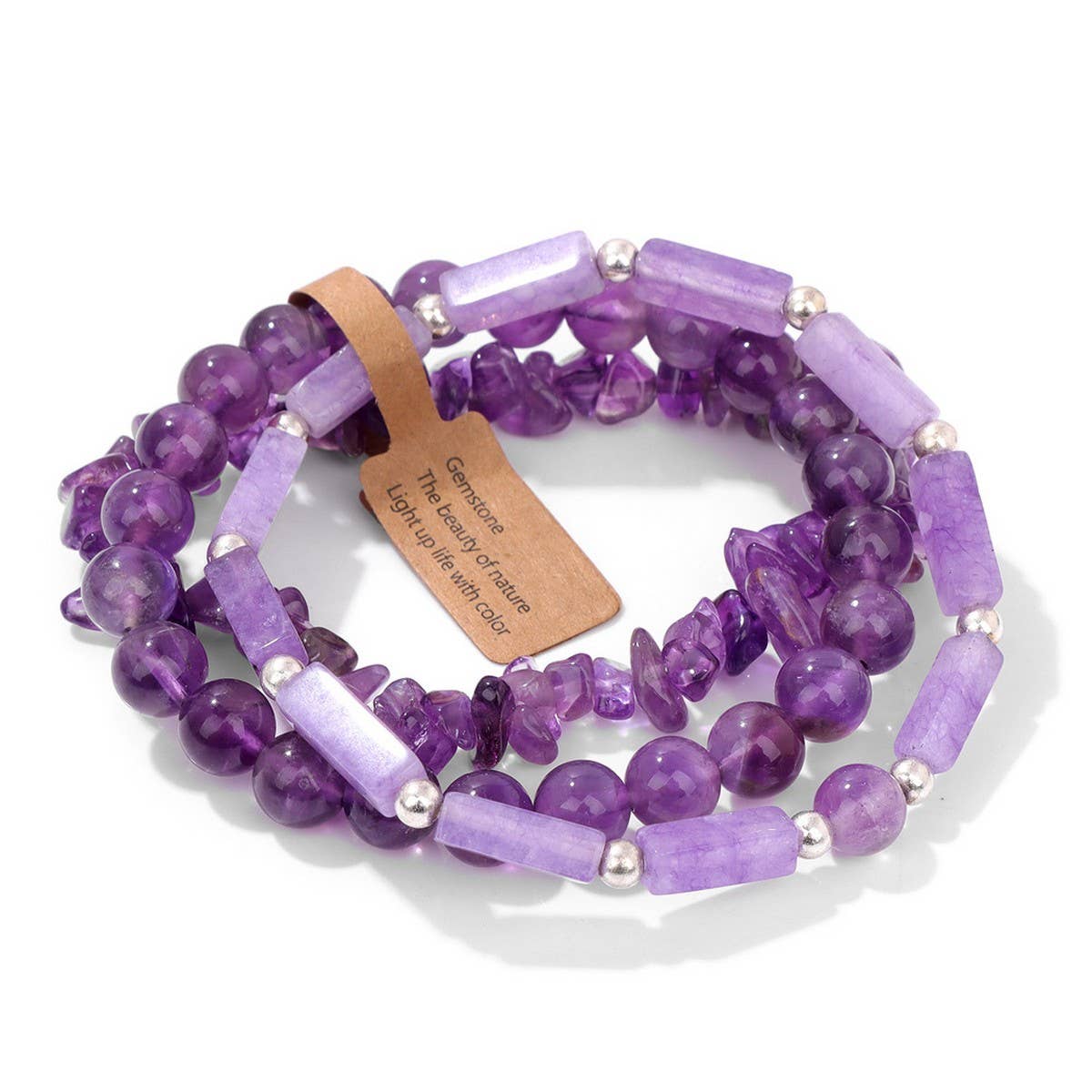 Cwaje3882_Rectangular Stone Beads Three-Piece Bracelet