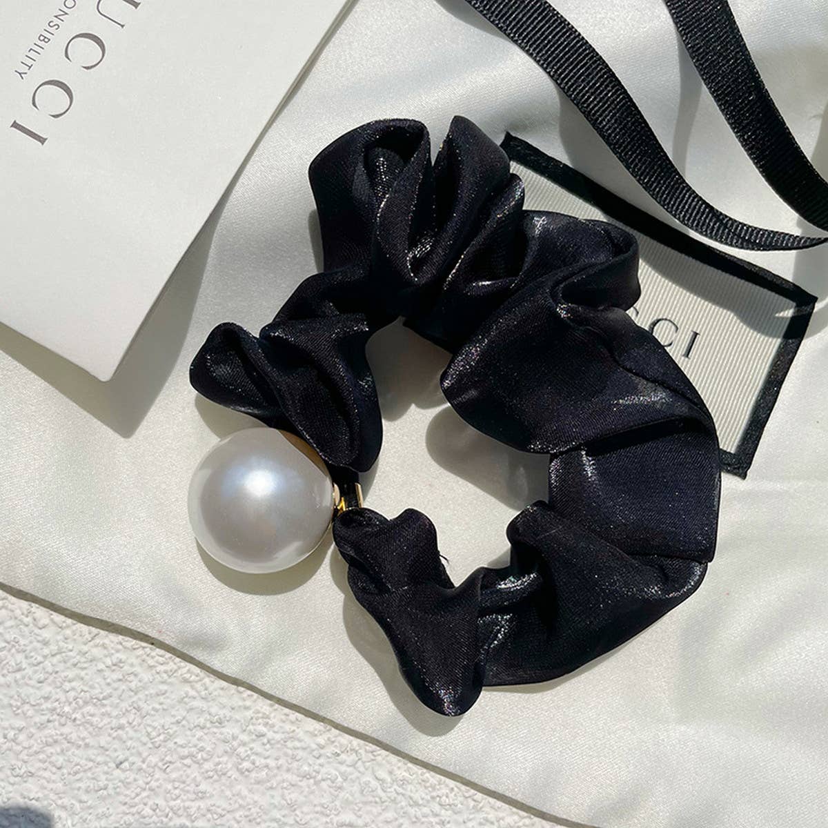 RETRO SIMPLE PEARL LARGE INTESTINE HAIR TIE_CWAHA0761