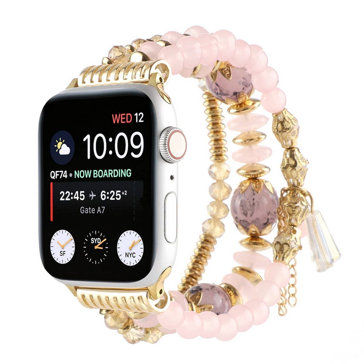 APPLE WATCH 7 1 THREE ROW PEARL ELASTIC STRAP_CWASC1563