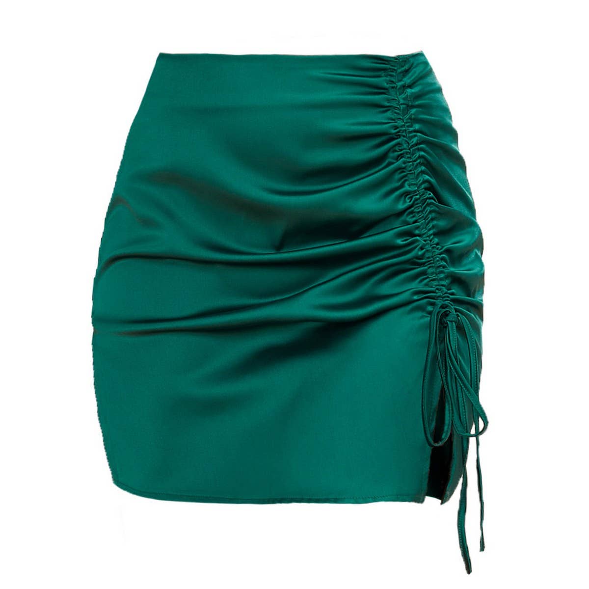 SOLID COLOR PLEATED HIP SKIRT HIGH WAIST SATINSKIRT_CWAB4808