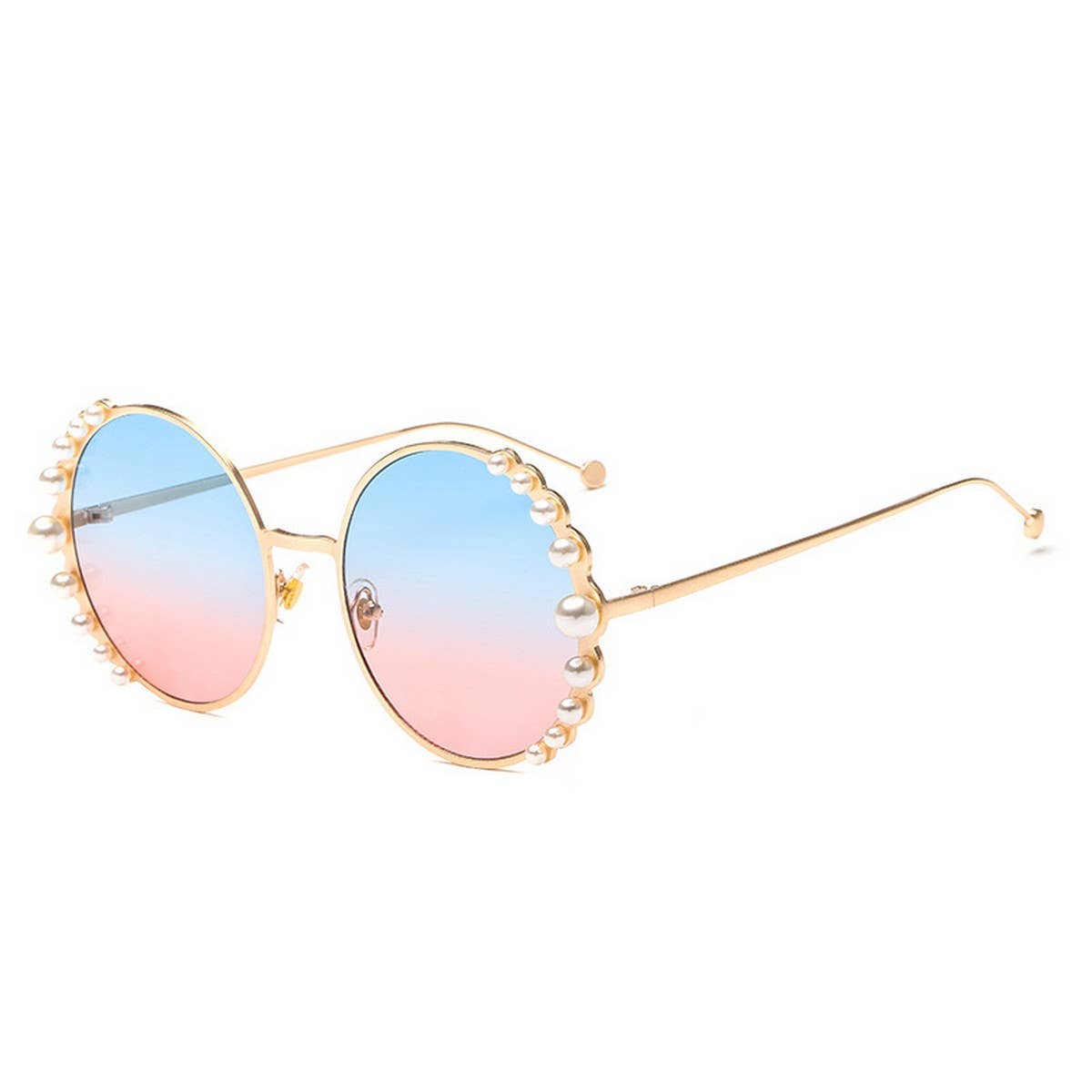 METAL ROUND FRAME PEARL ACCENT SUNGLASSES WOMEN_CWASG1173