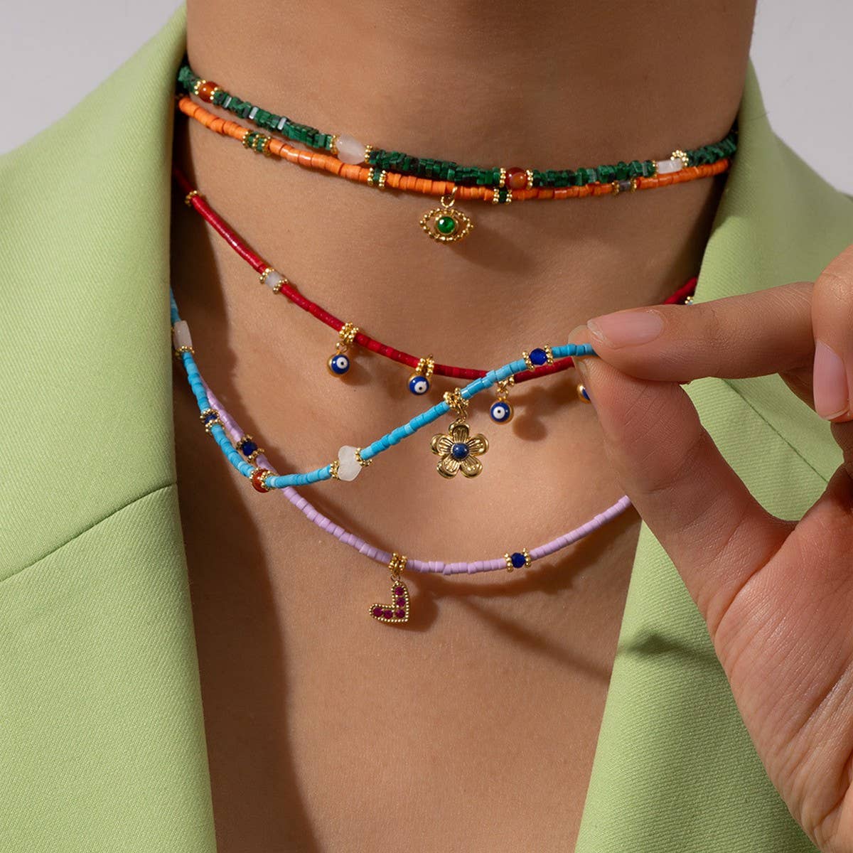 ORIGINAL NATURAL STONE NECKLACE WITH STEEL PENDANT_CWMM8832