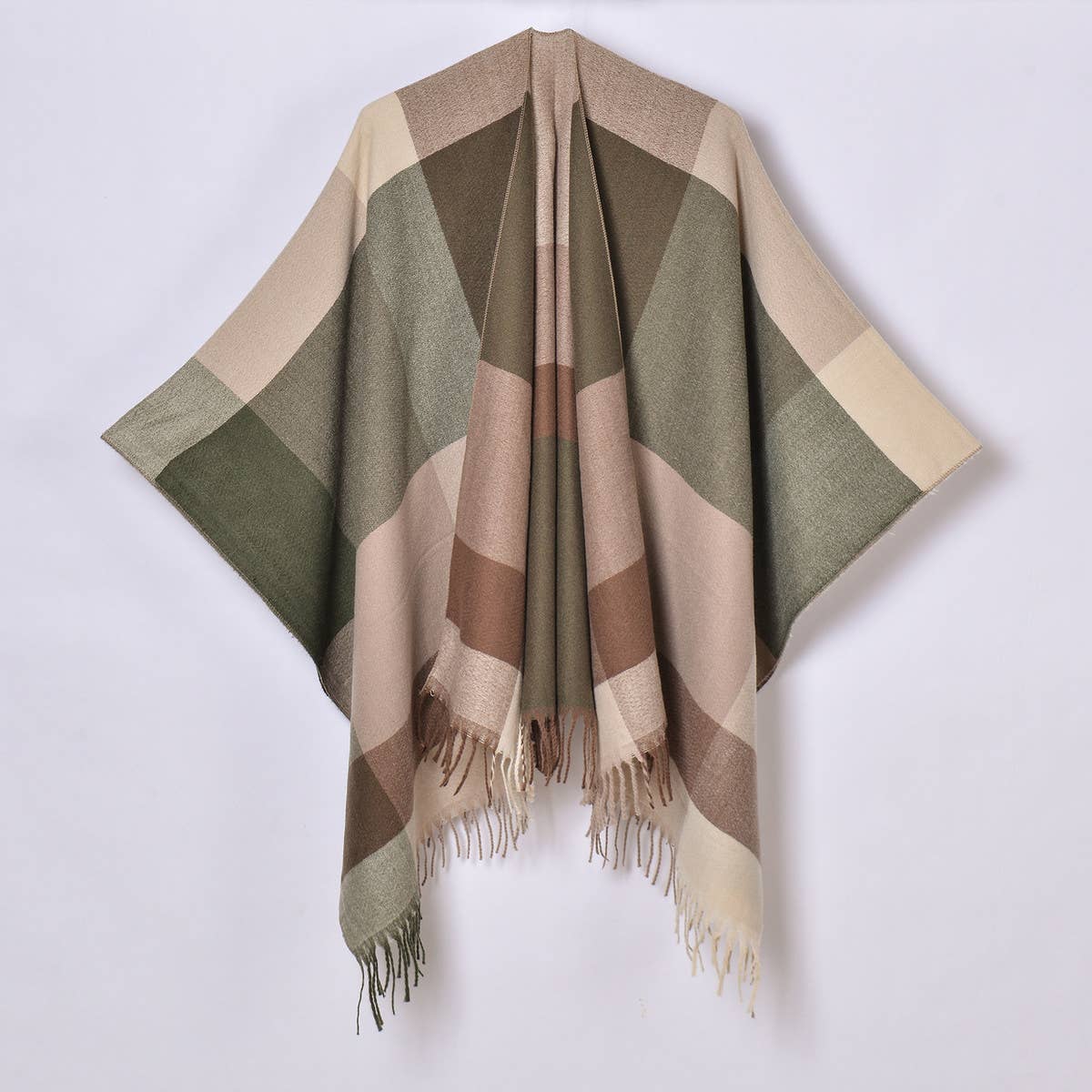 SIMPLE TASSEL MULTI COLOR LARGE PLAID SHAWL_CWASC0942
