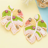 BOHEMIAN HANDMADE WOVEN RICE BEAD LEAF EARRINGS_CWAJE1018