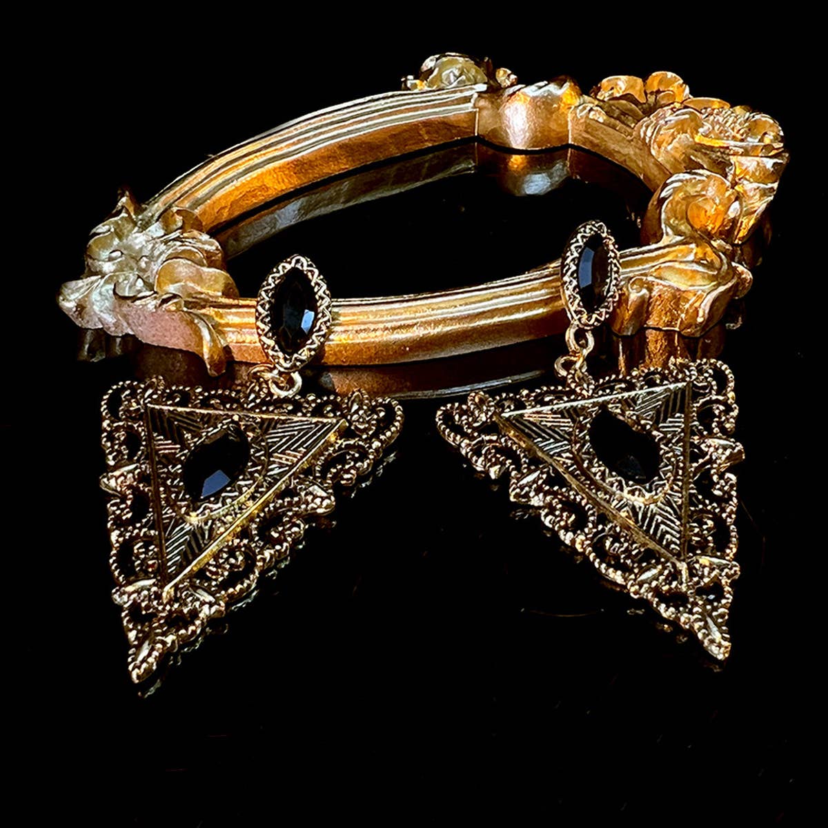 Vintage Geometric Obsidian Earrings