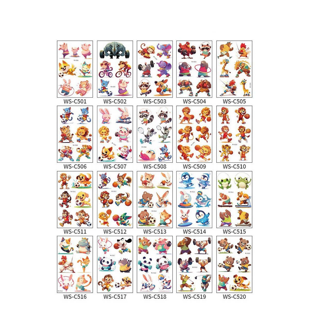 KIDS CARTOON ANIMAL TATTOO STICKERS SET WATERPROOF_CWMM8352