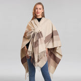FRINGED CAPE FIXED TIE SHAWL FAUX CASHMERE SCARF_CWASC2160