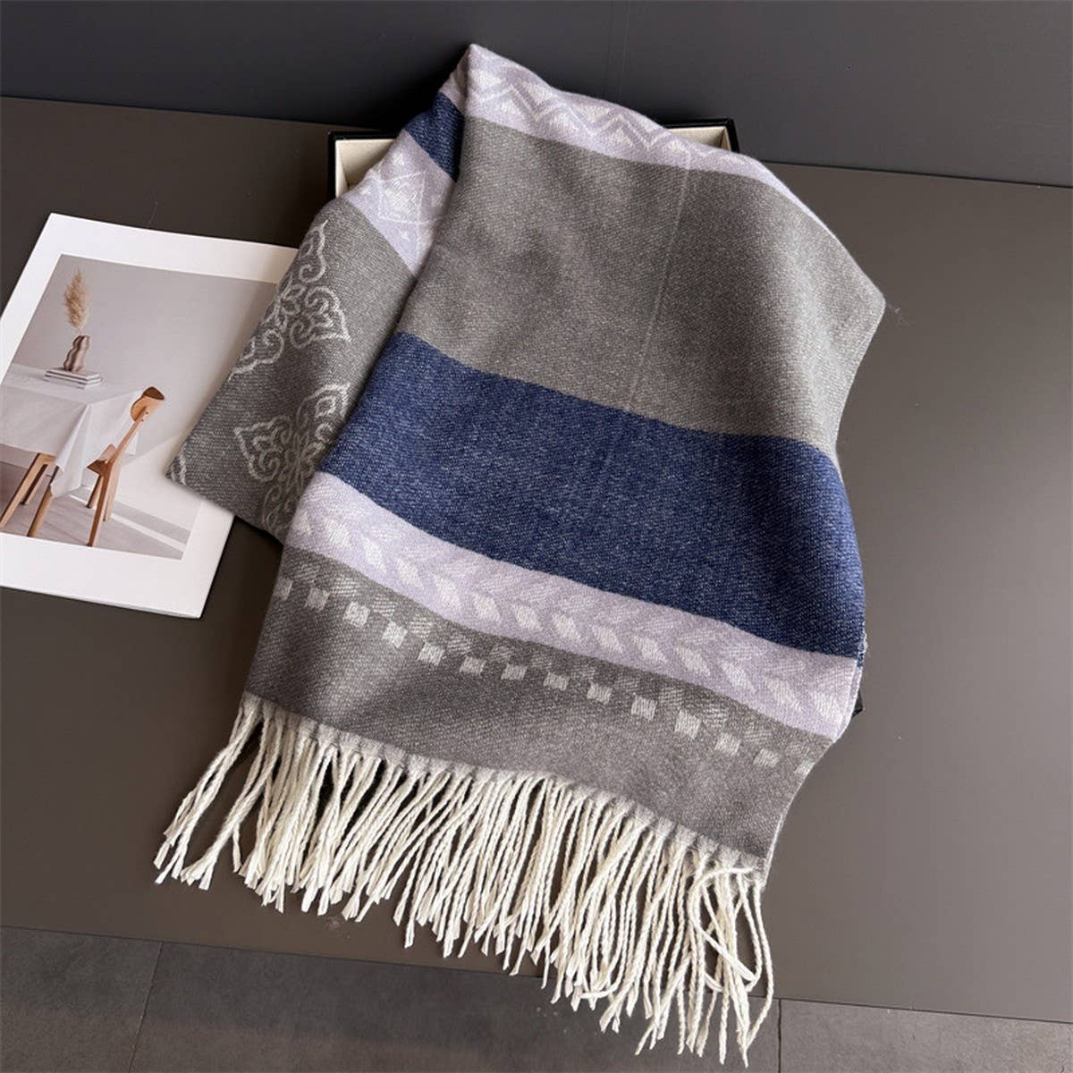Winter Plaid Colorblock Tassel Scarf Wrap Unisex_Cwasc03273