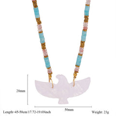HANDMADE EAGLE NECKLACE WITH GEMSTONE BEADS_CWMM7532