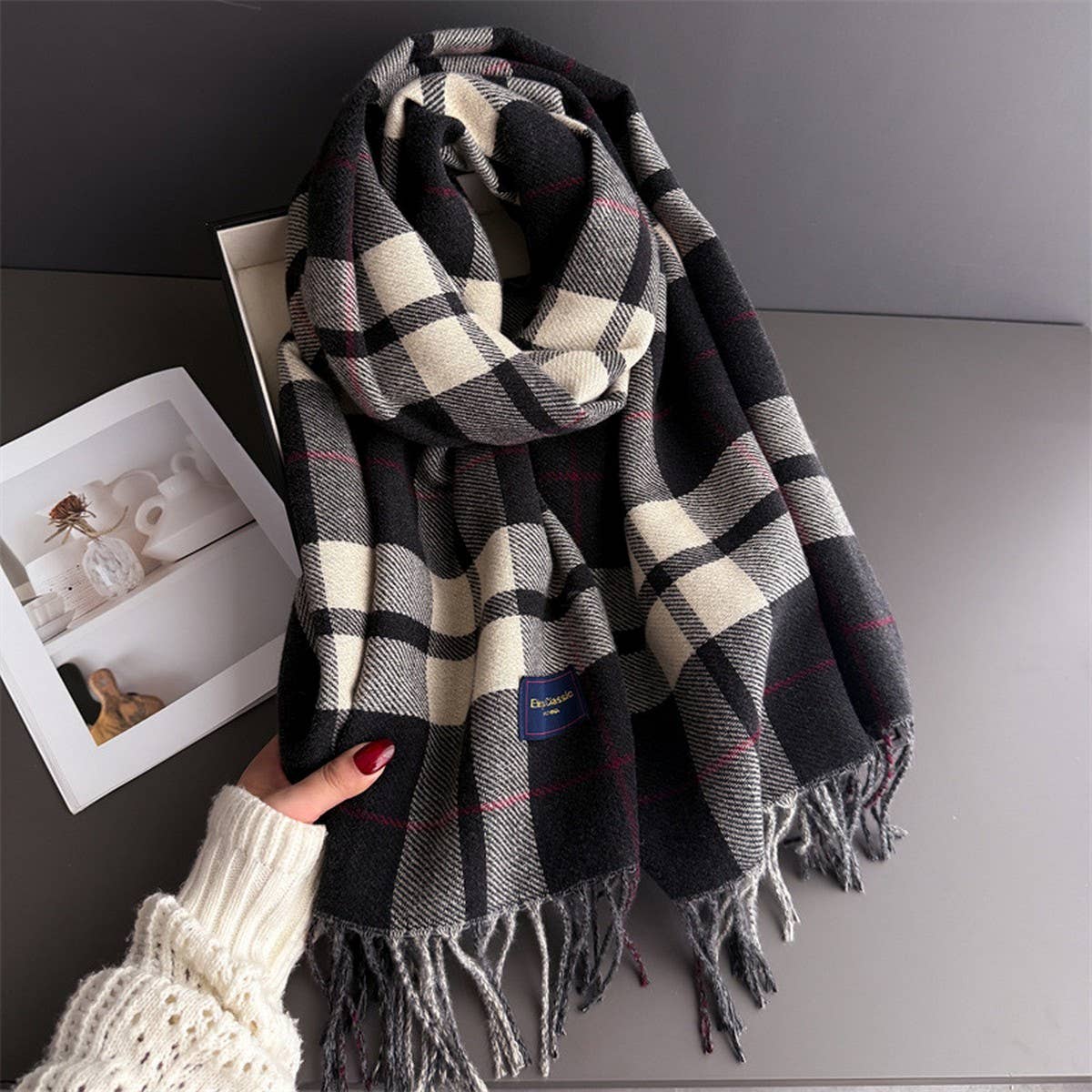 Fresh Plaid Cashmere Feel Tassel Scarf Wrap_Cwasc03245