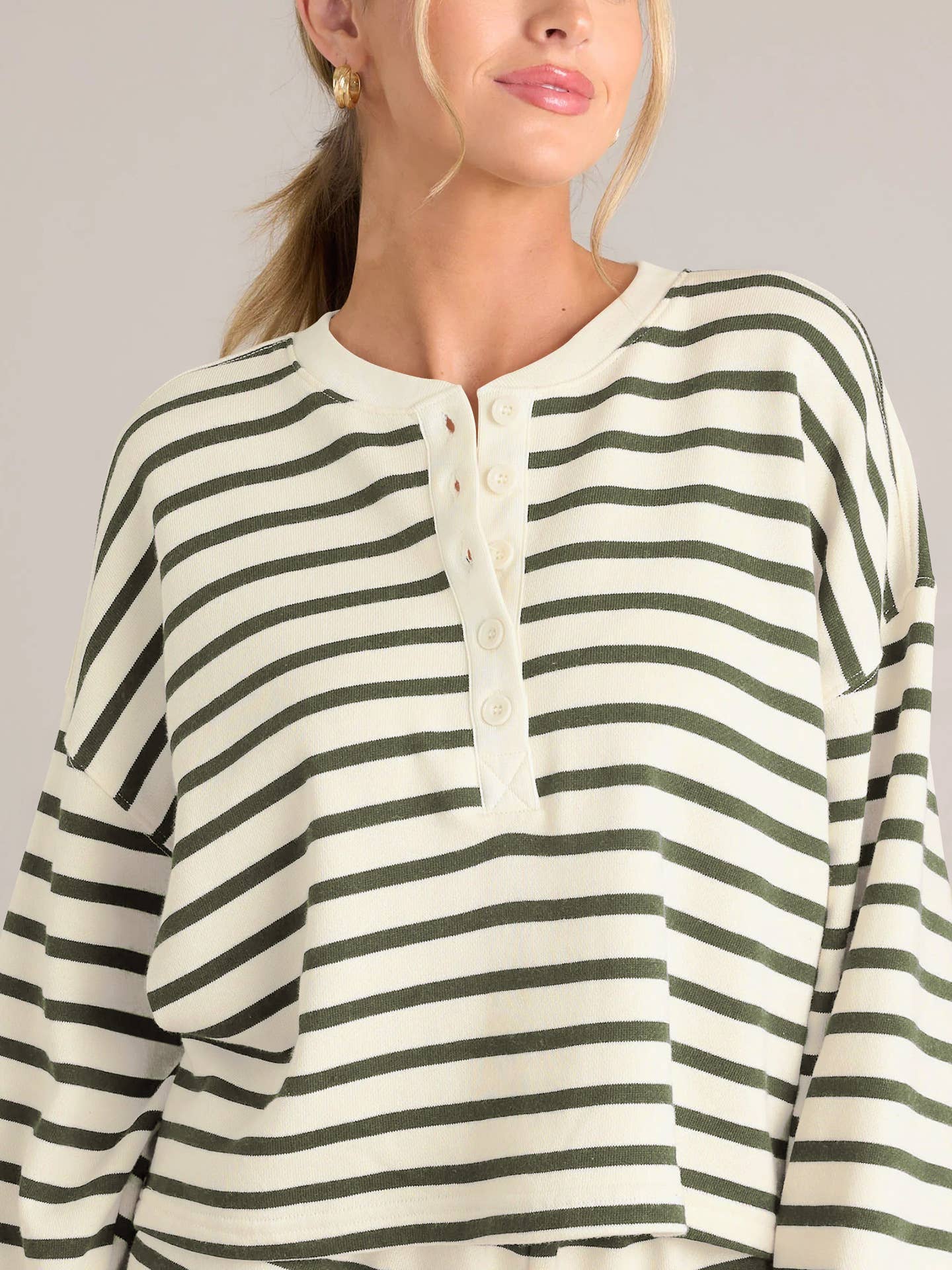 Two-Piece Color-Matching Striped Top And Shorts