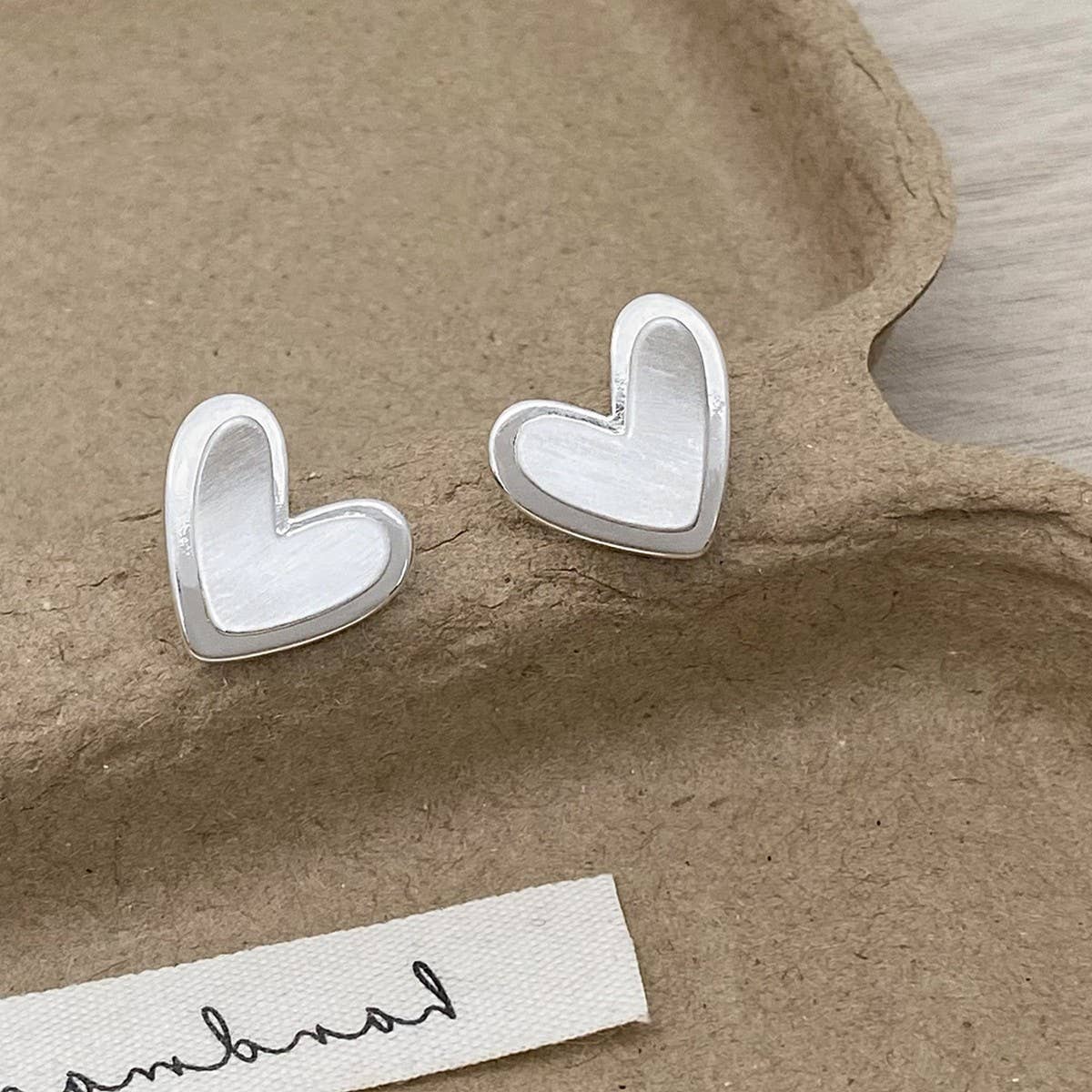 Valentines Day Design Brushed Heart Earrings
