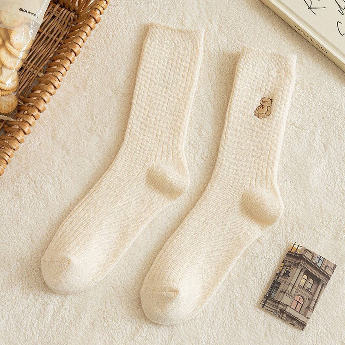 Winter Plush Bear Cute Pile Socks_Cwms1060