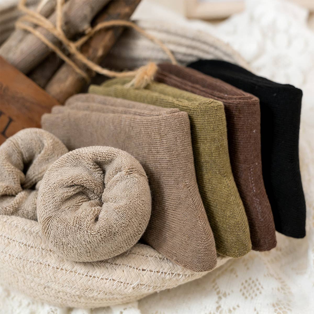 Thick Solid Wool Terry Crew Floor Socks_Cwms03363