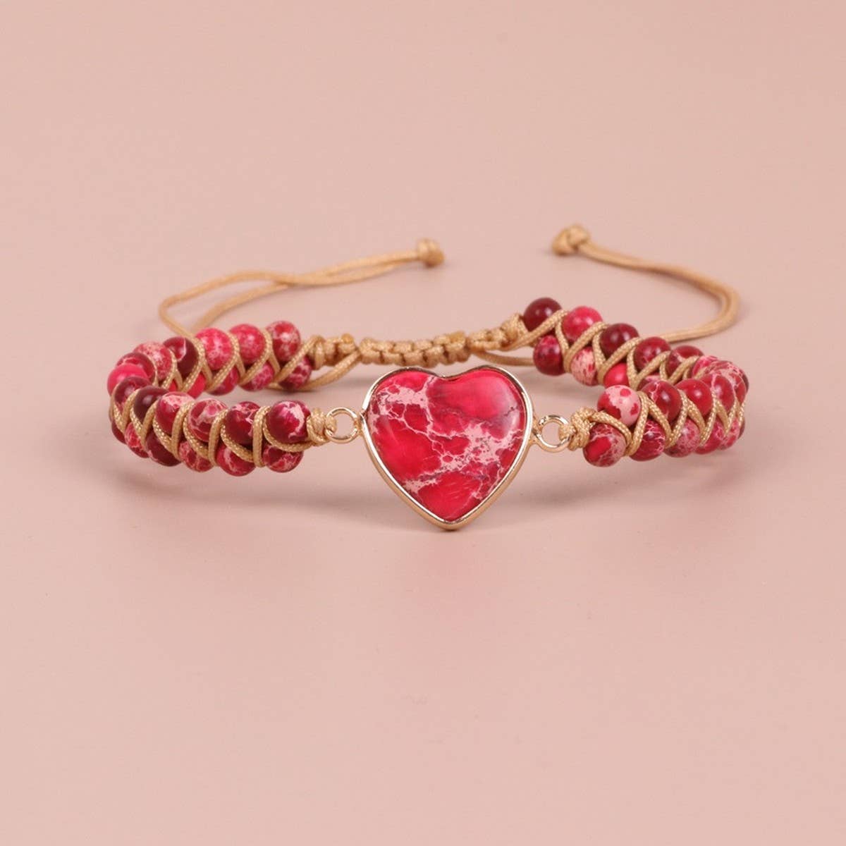 HEART SHAPED CHARM NATURAL STONE WOVEN BRACELET_CWAJE3915