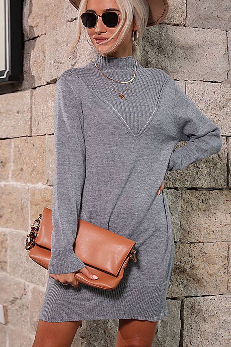Solid Color Knit Half Turtleneck Dress
