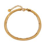 18K GOLD BLADE BEAD DOUBLE LAYER ANKLET_CWAJE4749