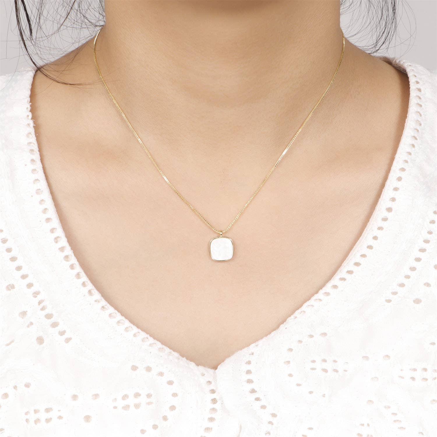 Pearl Zircon Titanium Steel Necklace