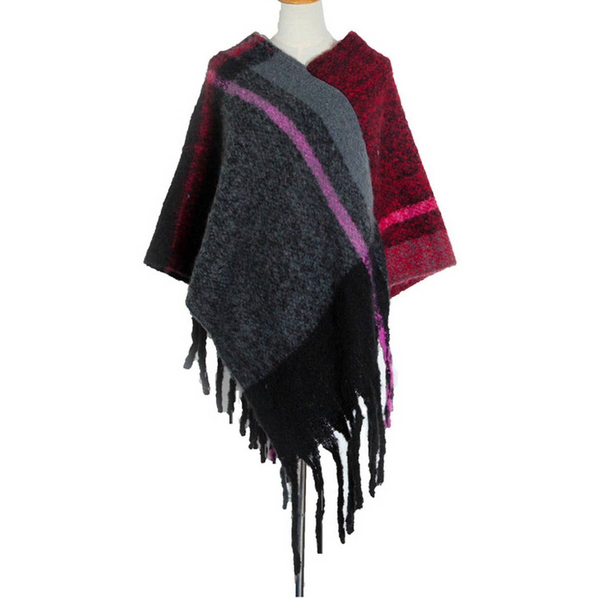 THICK TASSEL COLOR MATCHING PULLOVER CAPE SHAWL_CWASC1206