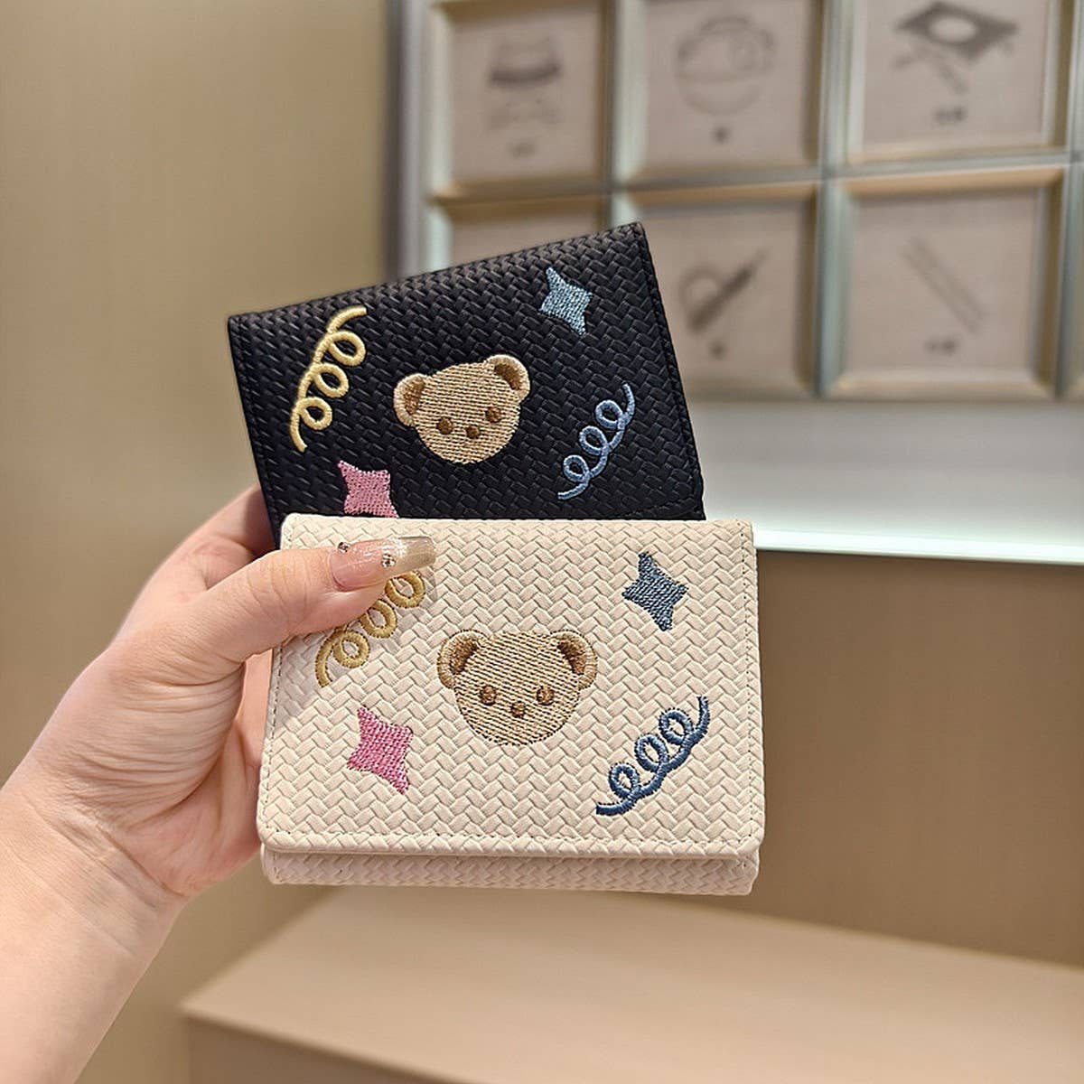 Cute Embroidered Bear Trifold Wallet_Cwab06216