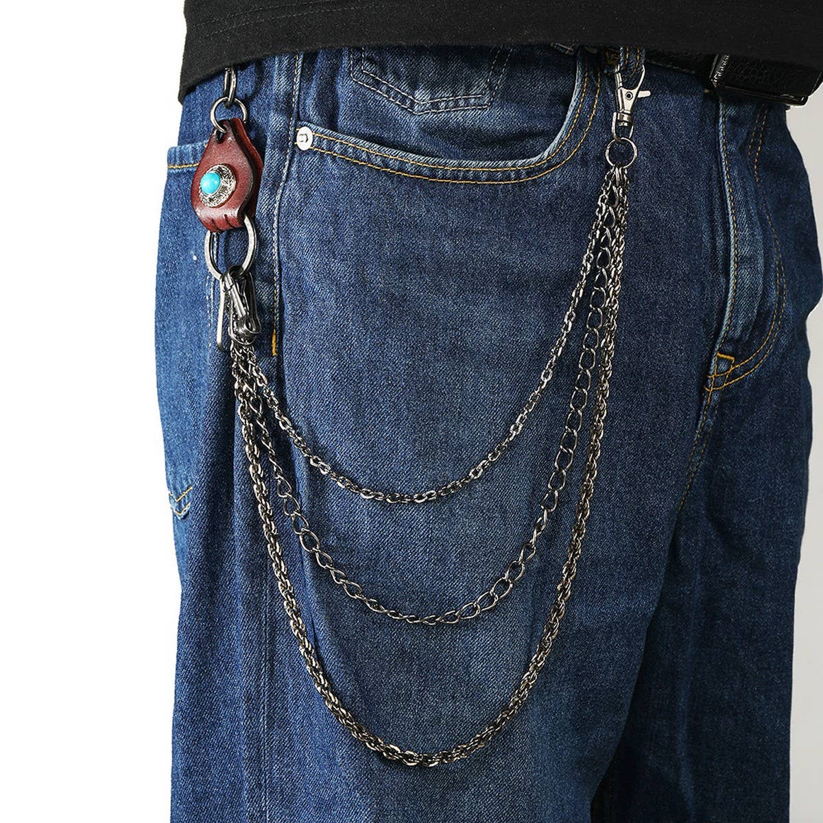 SIMPLE RETRO LEATHER THREE LAYER TROUSER CHAIN_CWMM4837