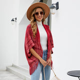 Fringed Cape Coat Knitted Striped Cape Woman