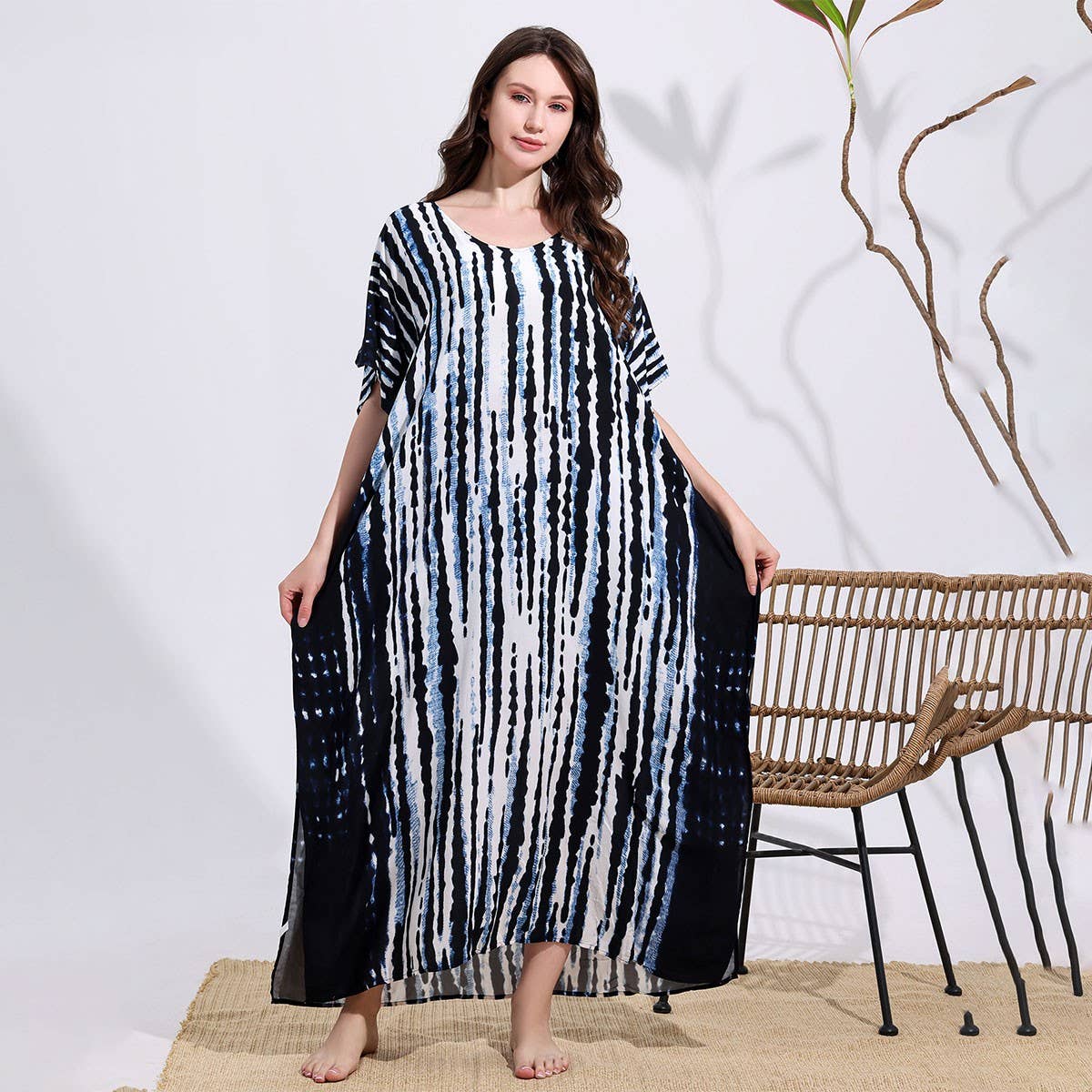 Tie-Dye Cotton Blend Beach Cover-Up Robe_Cwmm6142