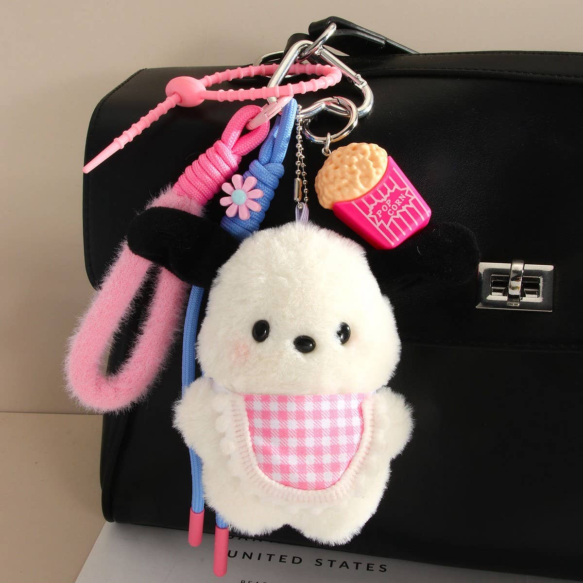 PLUSH DOG POPCORN KEYCHAIN CUTE BAG CHARM_CWMM7868